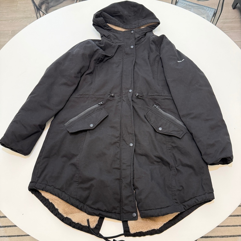 Orolay Sherpa Lined Fishtail Parka Black Cotton Blend Winter Jacket Womens XL